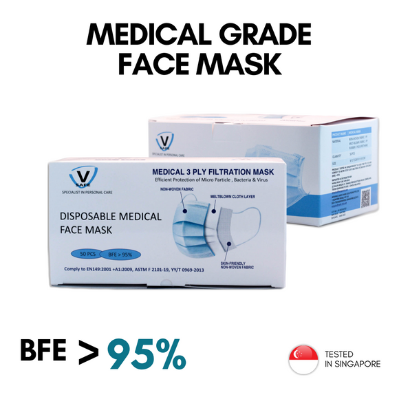 V Safe Disposable Medical/Surgical Face Mask Box of 50
